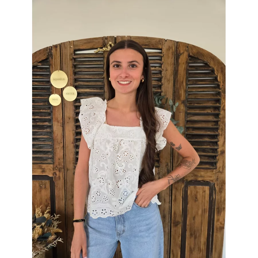 Top Louis broderie anglaise blanc