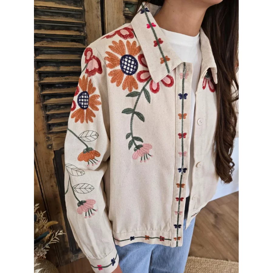 Veste Solene beige brodées fleurs