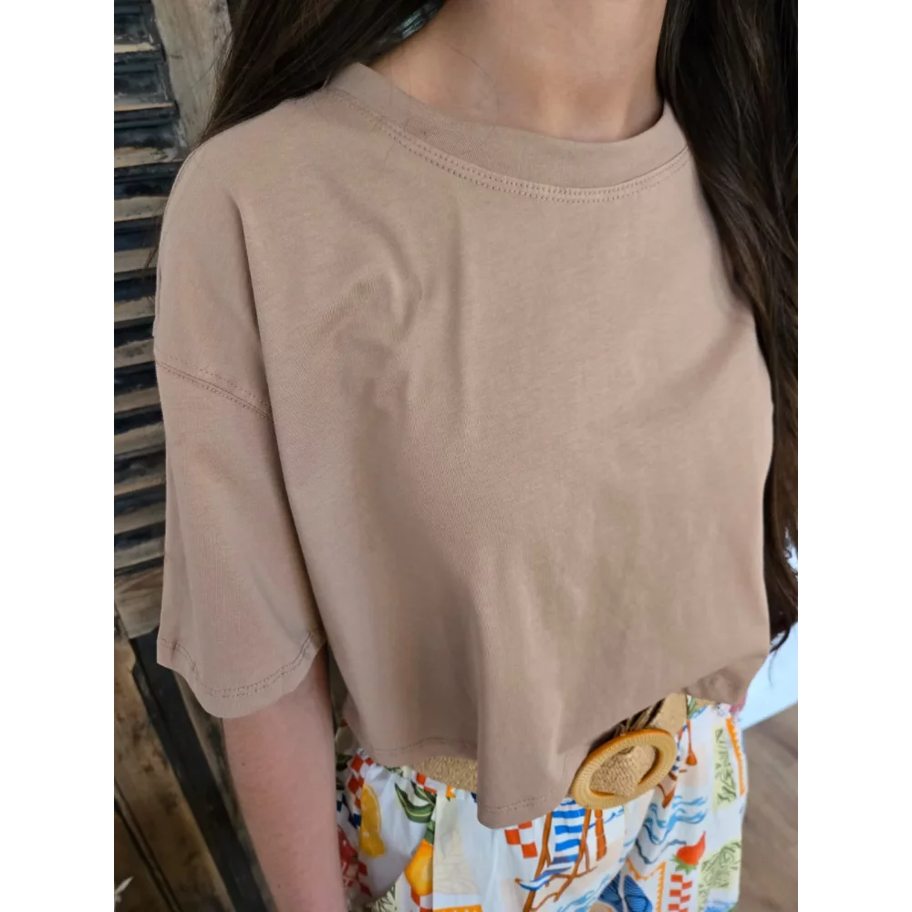T-shirt cropped Simon taupe
