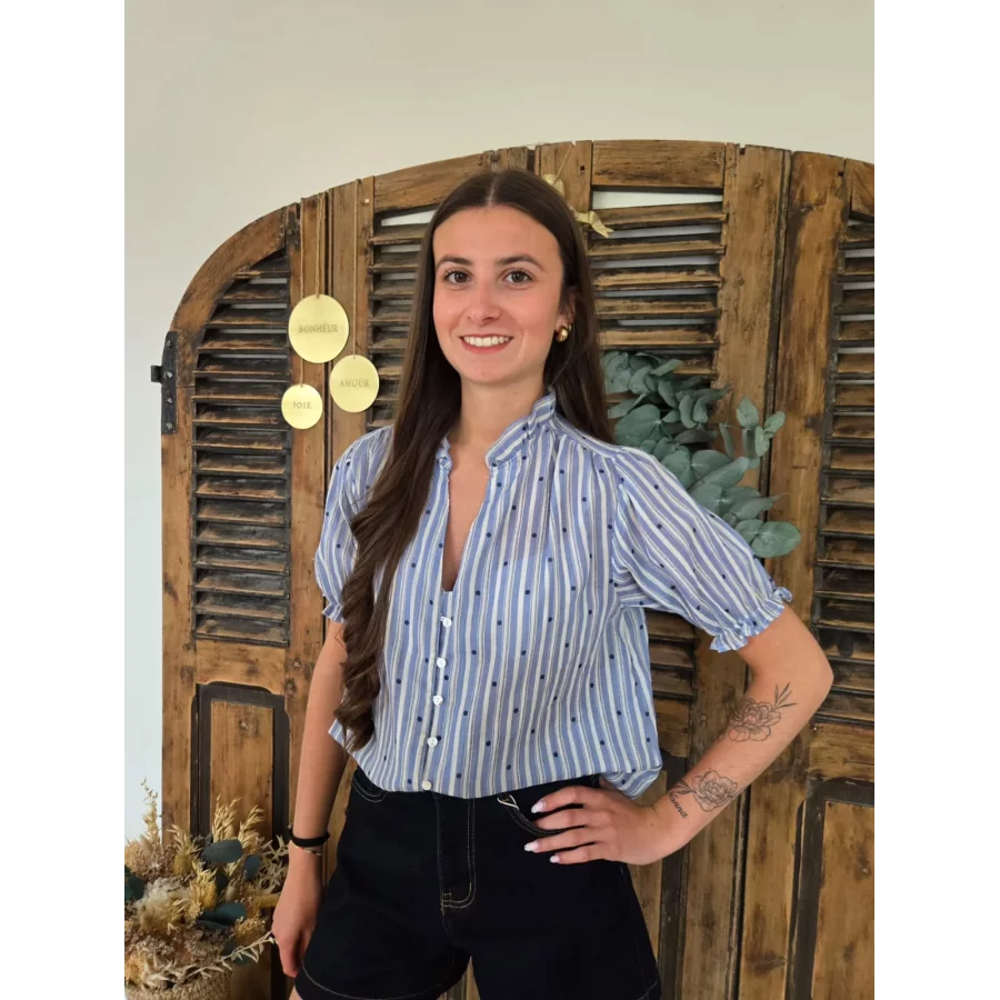 Blouse Celestine rayures bleu et pois