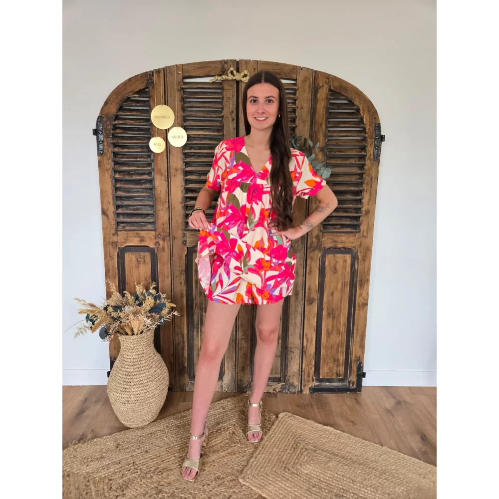 Combi Short Roxanne fleurs fuchsia