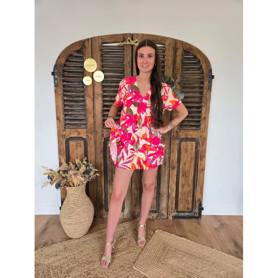 Combi Short Roxanne fleurs fuchsia