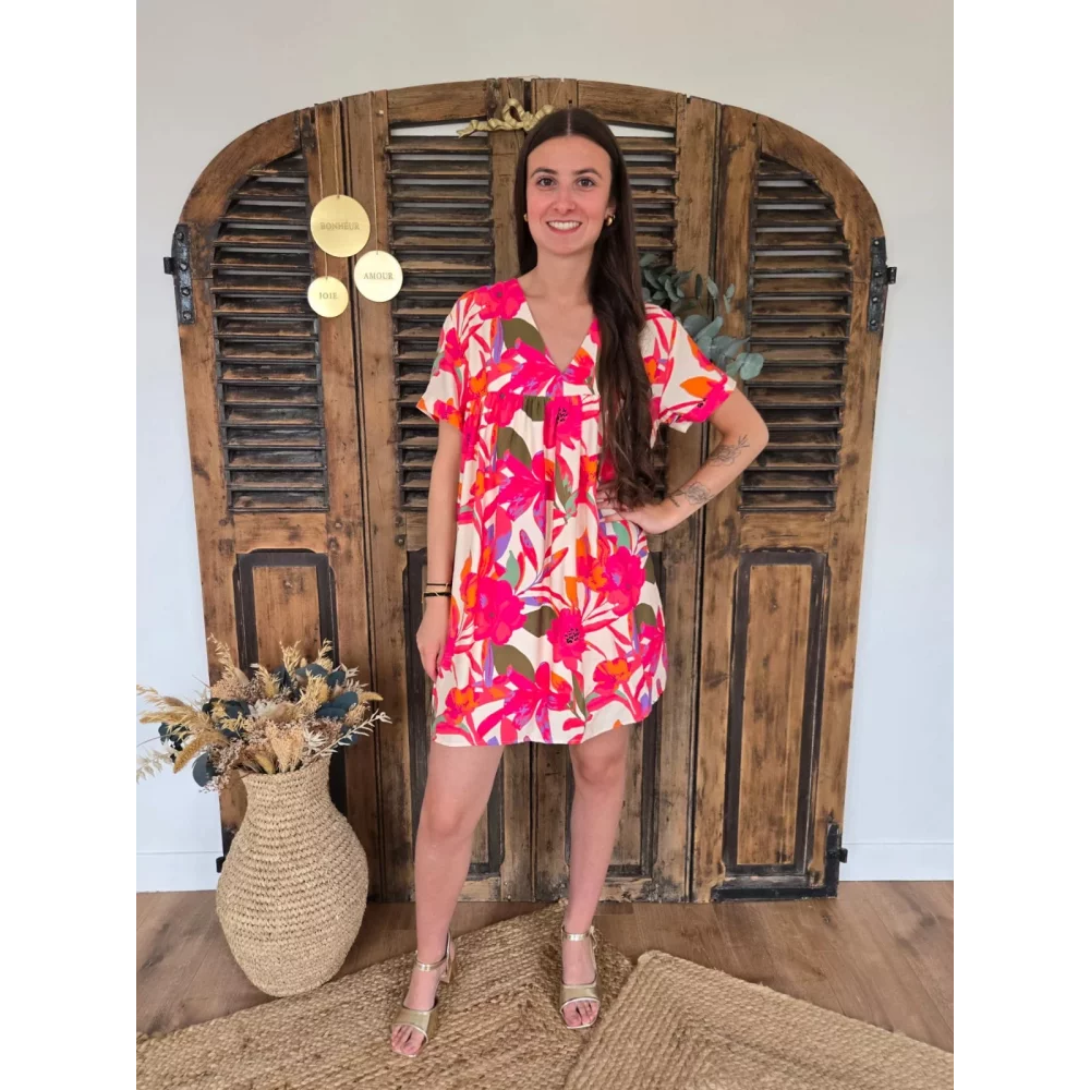 Combi Short Roxanne fleurs fuchsia