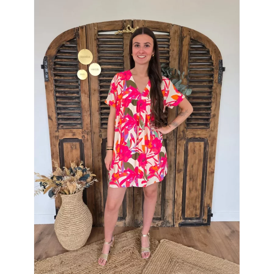 Combi Short Roxanne fleurs fuchsia