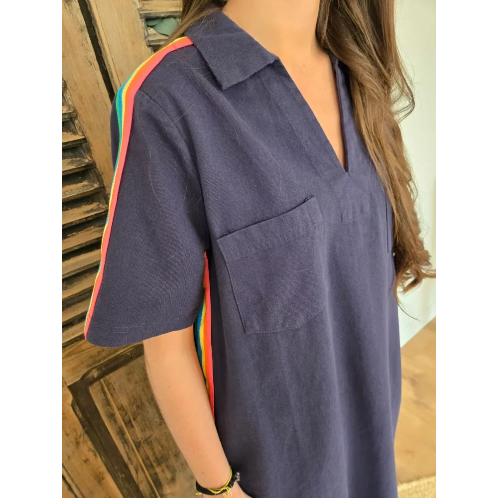 Robe Alicia bleu marine bande fluo