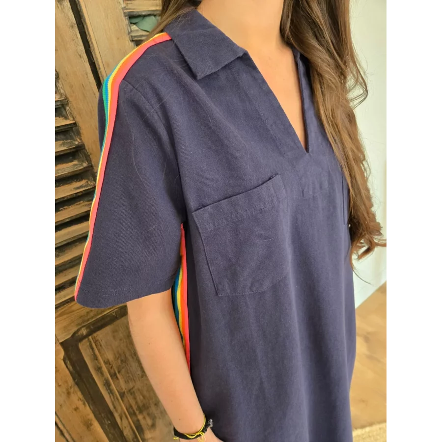 Robe Alicia bleu marine bande fluo