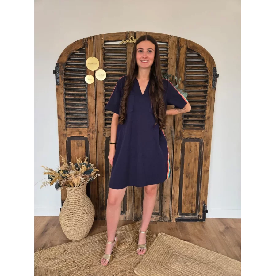Robe Alicia bleu marine bande fluo