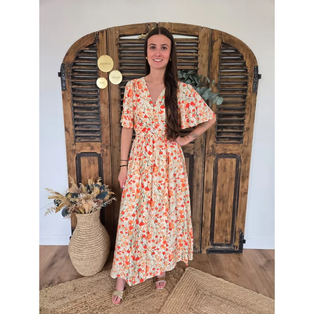 Robe longue Marylise fleurs orange