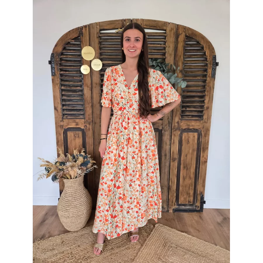 Robe longue Marylise fleurs orange