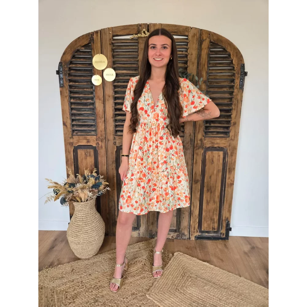 Robe Thais fleurs orange