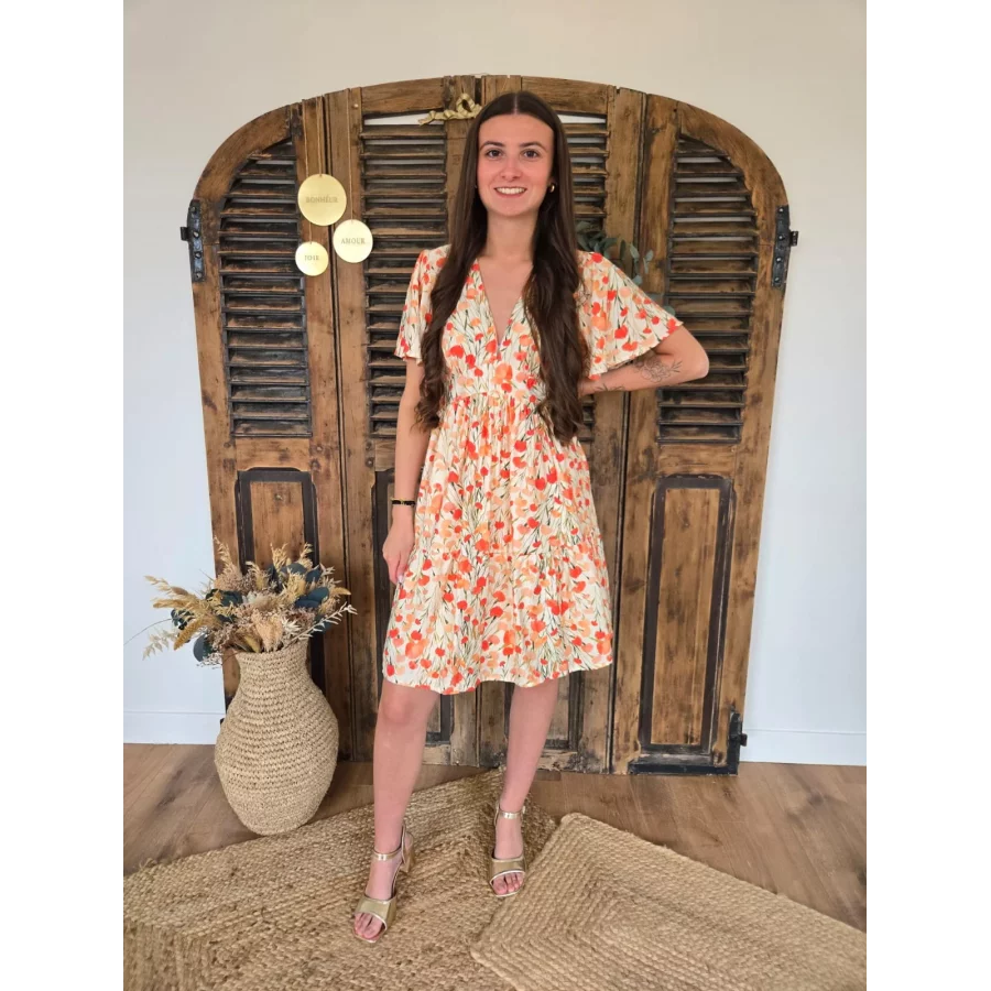 Robe Thais fleurs orange