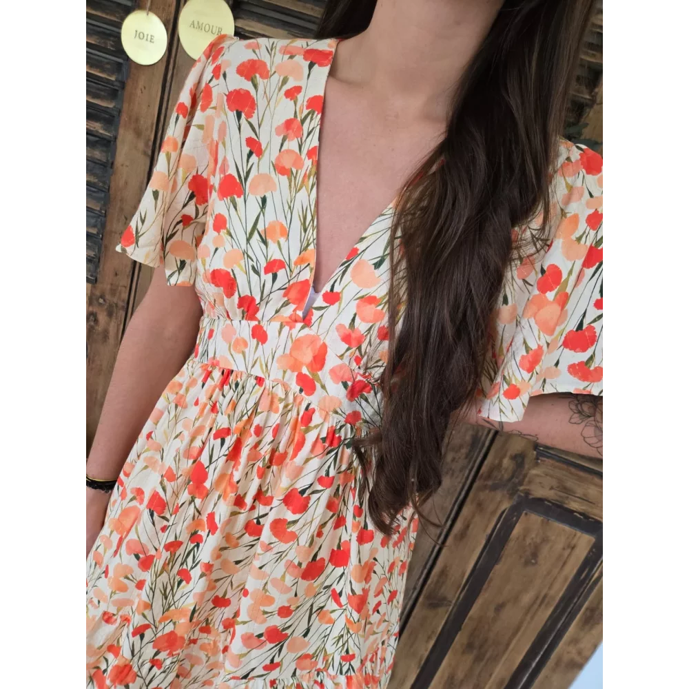 Robe Thais fleurs orange