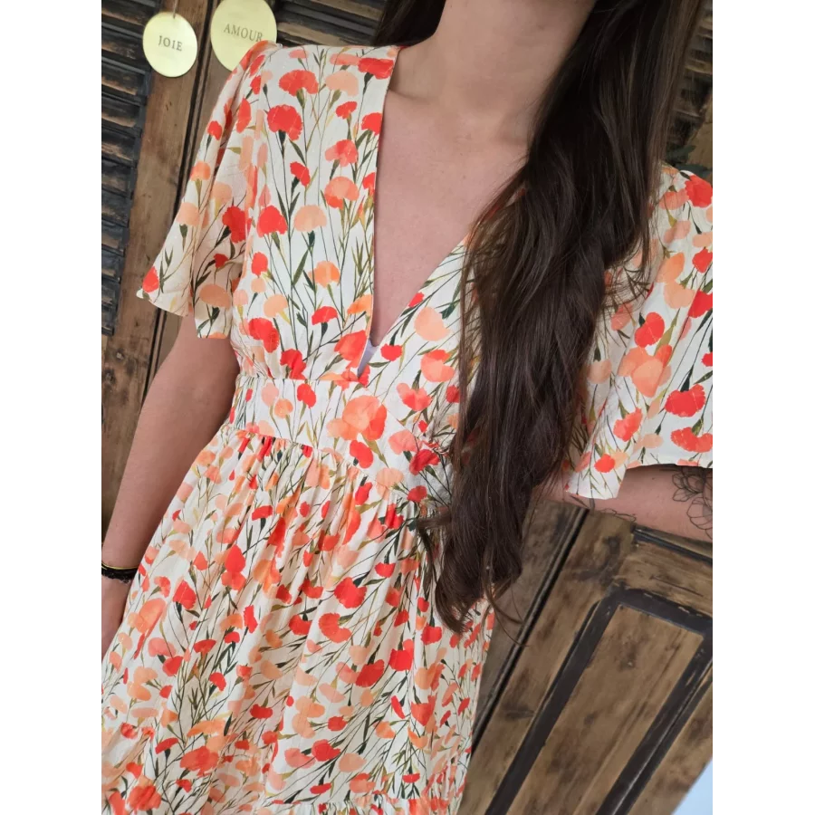 Robe Thais fleurs orange