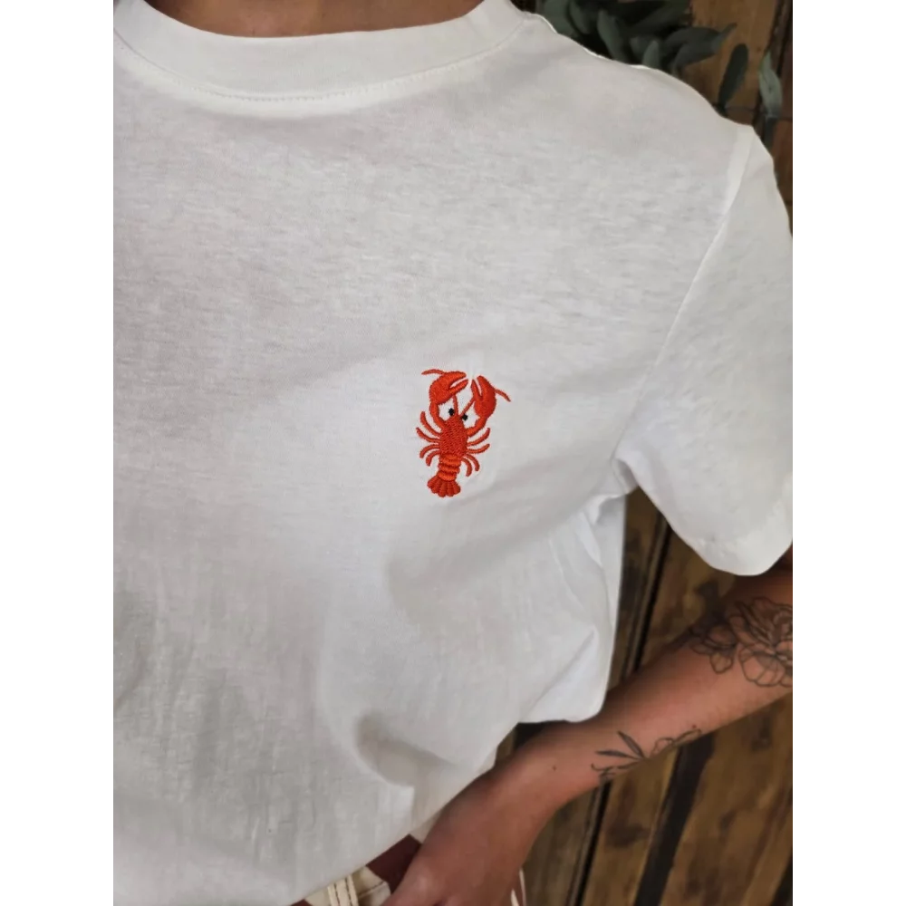 T-shirt blanc broderie homard