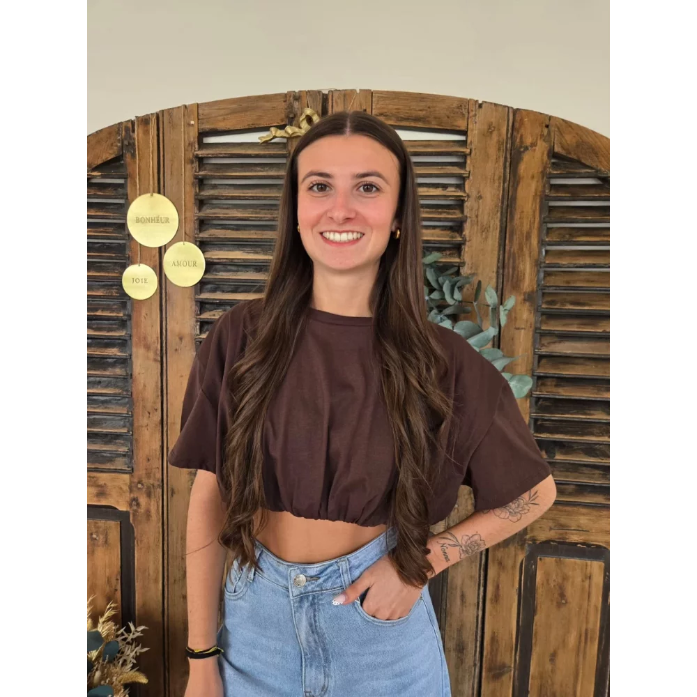 T-shirt cropped boule Sasha choco