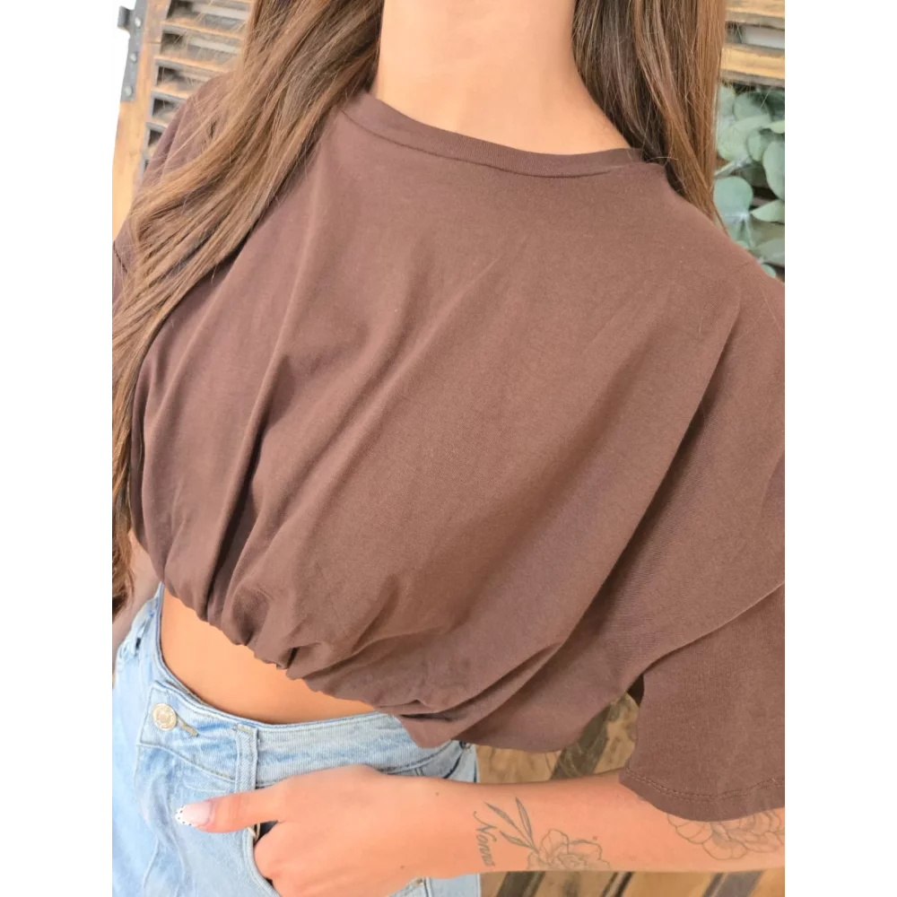 T-shirt cropped boule Sasha choco