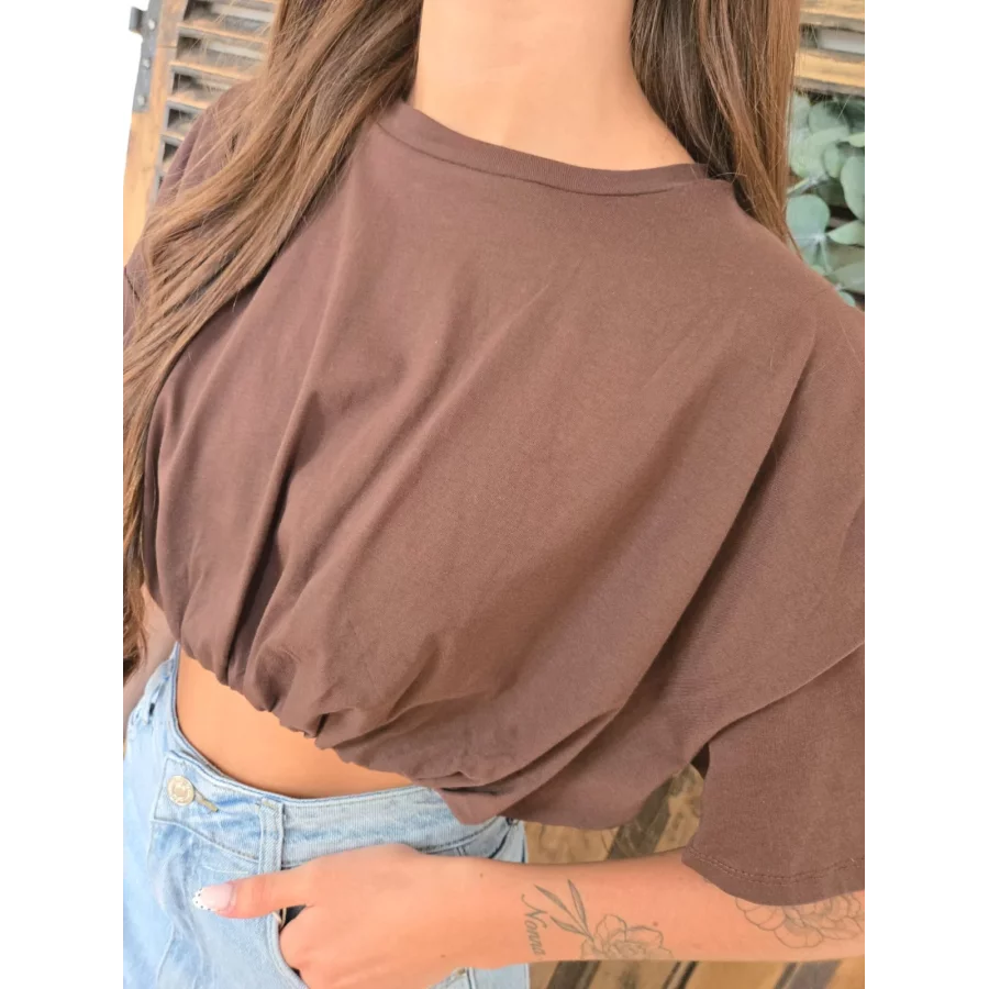 T-shirt cropped boule Sasha choco