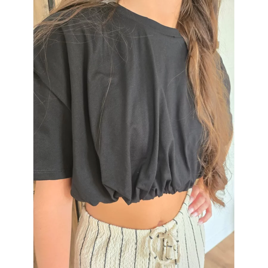T-shirt cropped boule Sasha noir