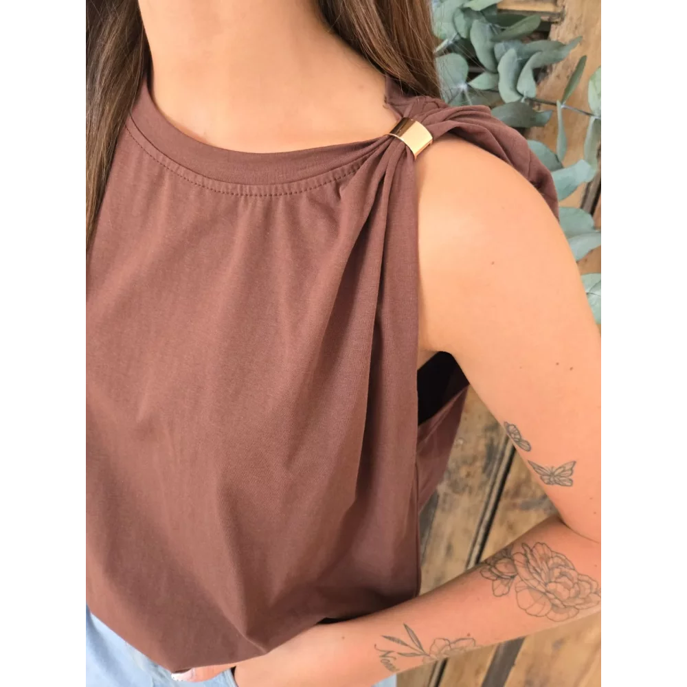 T-shirt Aubin choco bijoux epaule