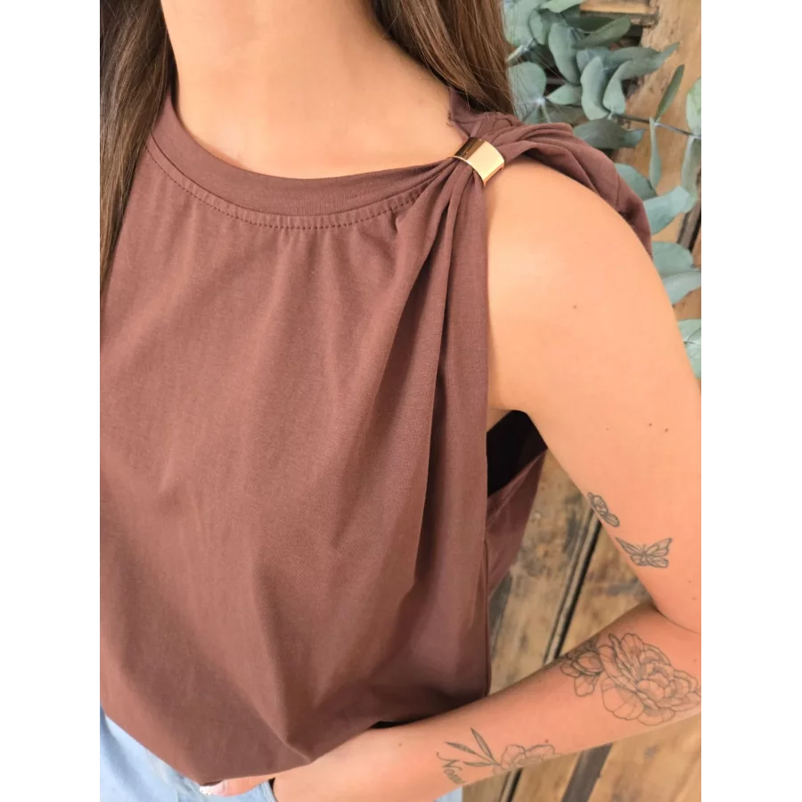 T-shirt Aubin choco bijoux epaule
