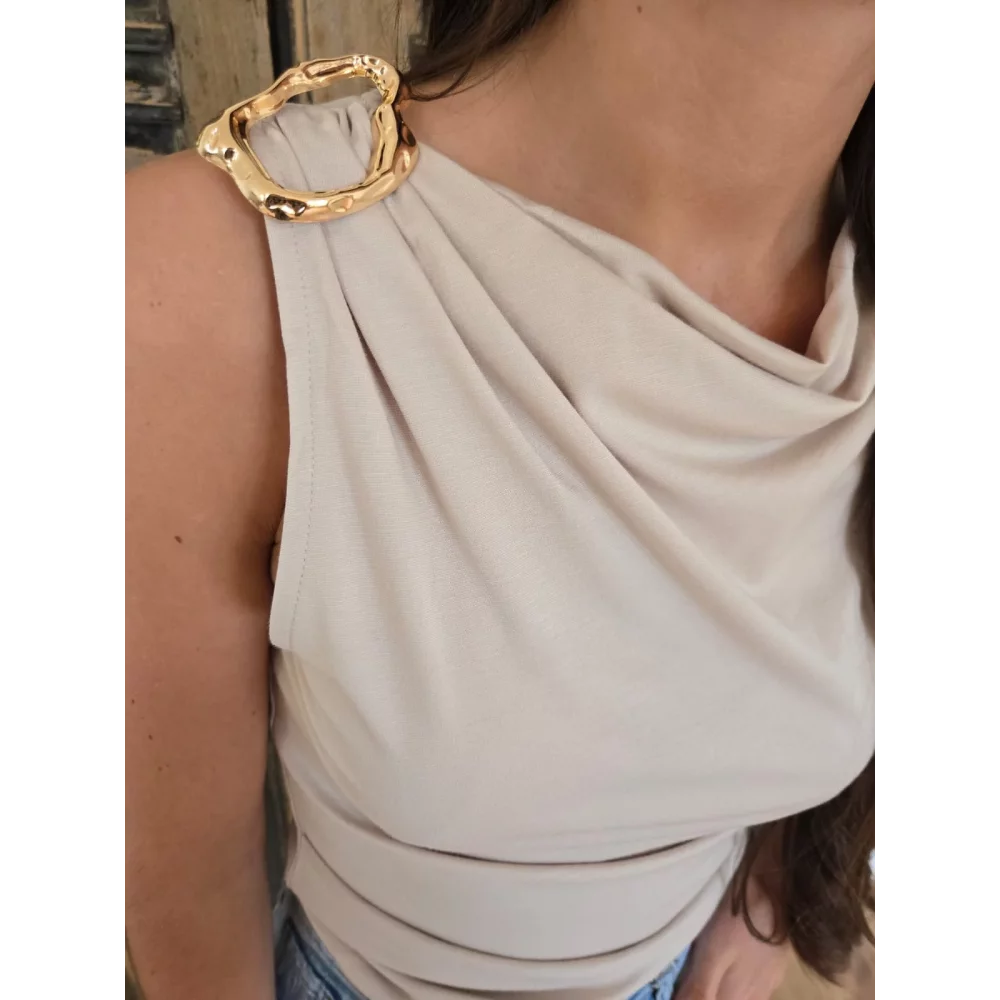 Top froncé Alex beige bijoux doré