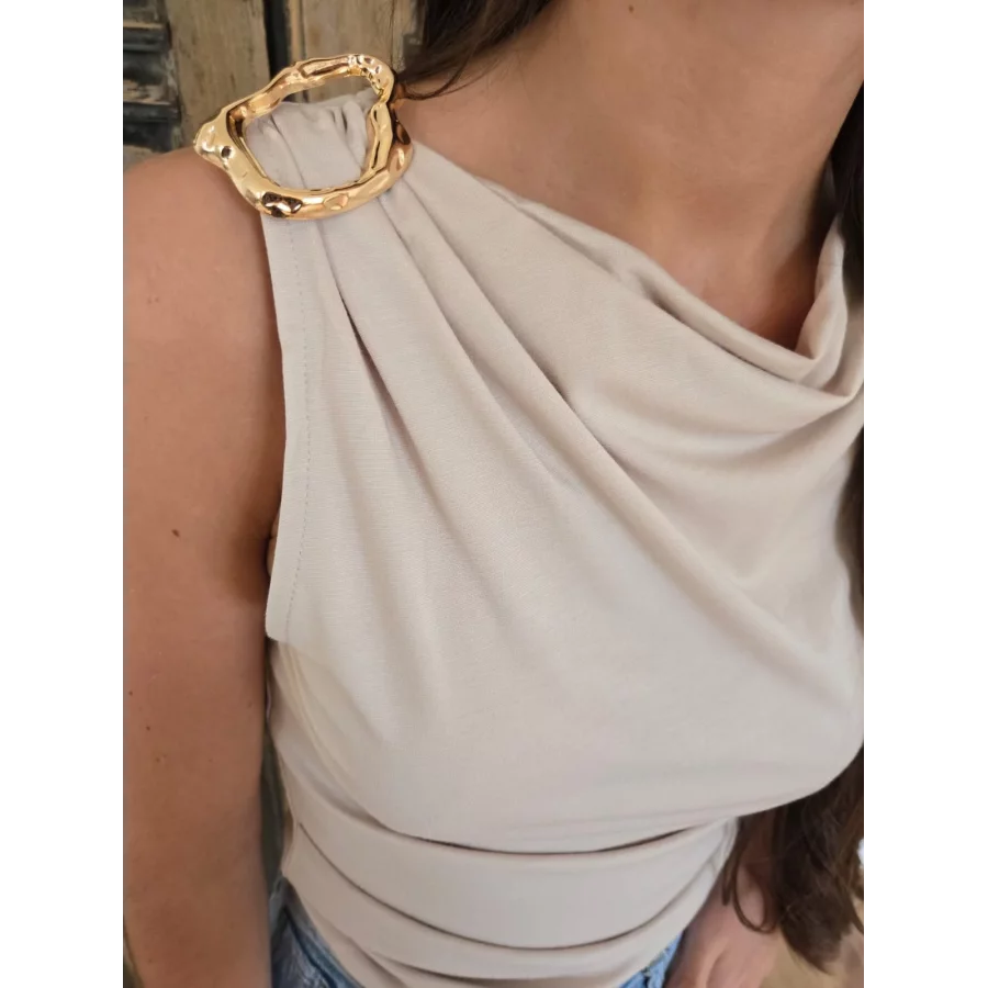 Top froncé Alex beige bijoux doré
