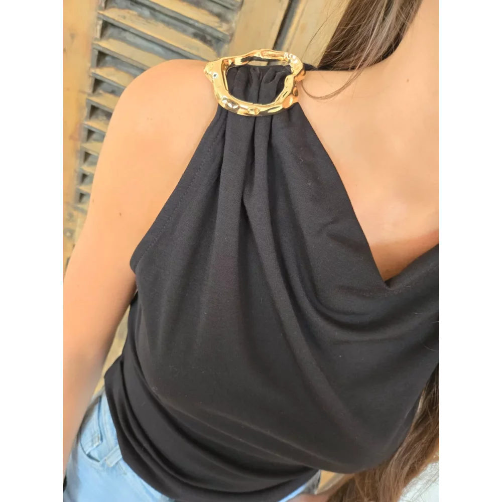Top froncé Alex noir bijoux doré
