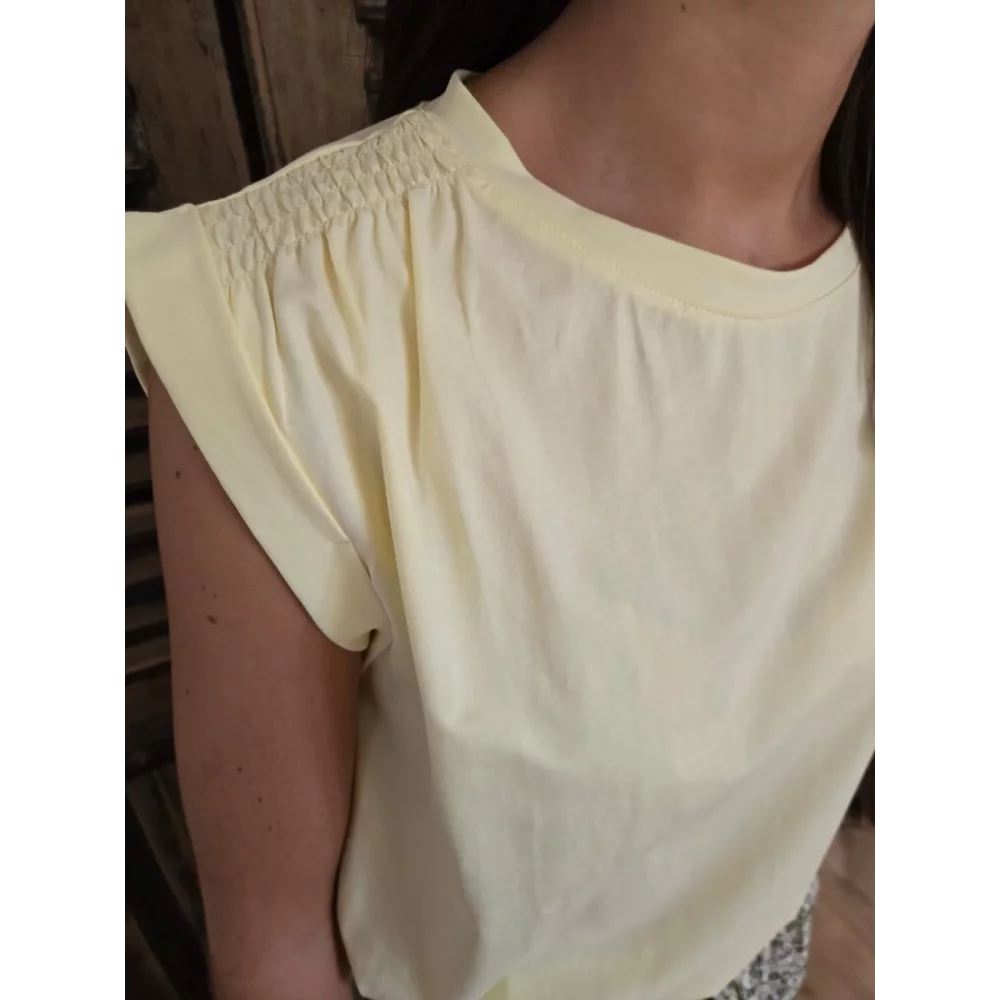 T-shirt Ernest jaune fronces aux epaules