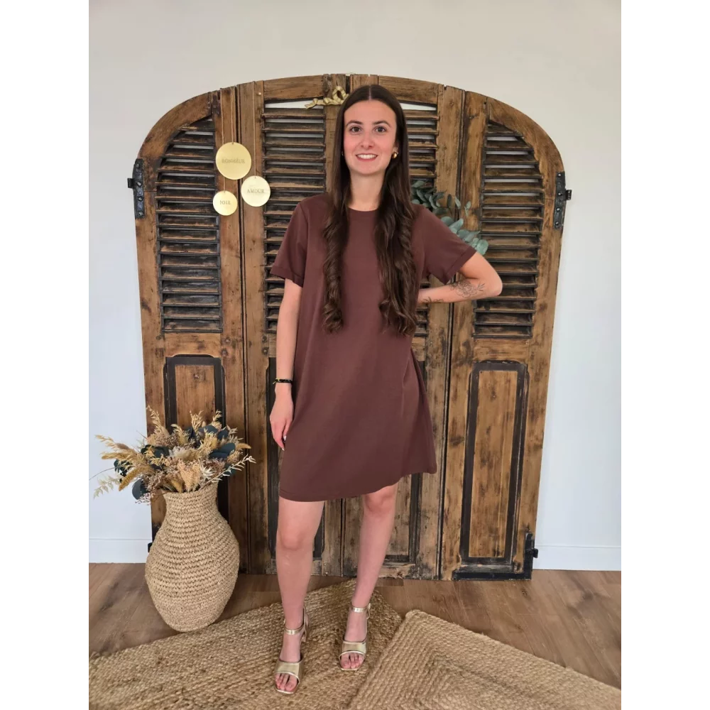 Robe t-shirt Anaelle choco dos V dentelle