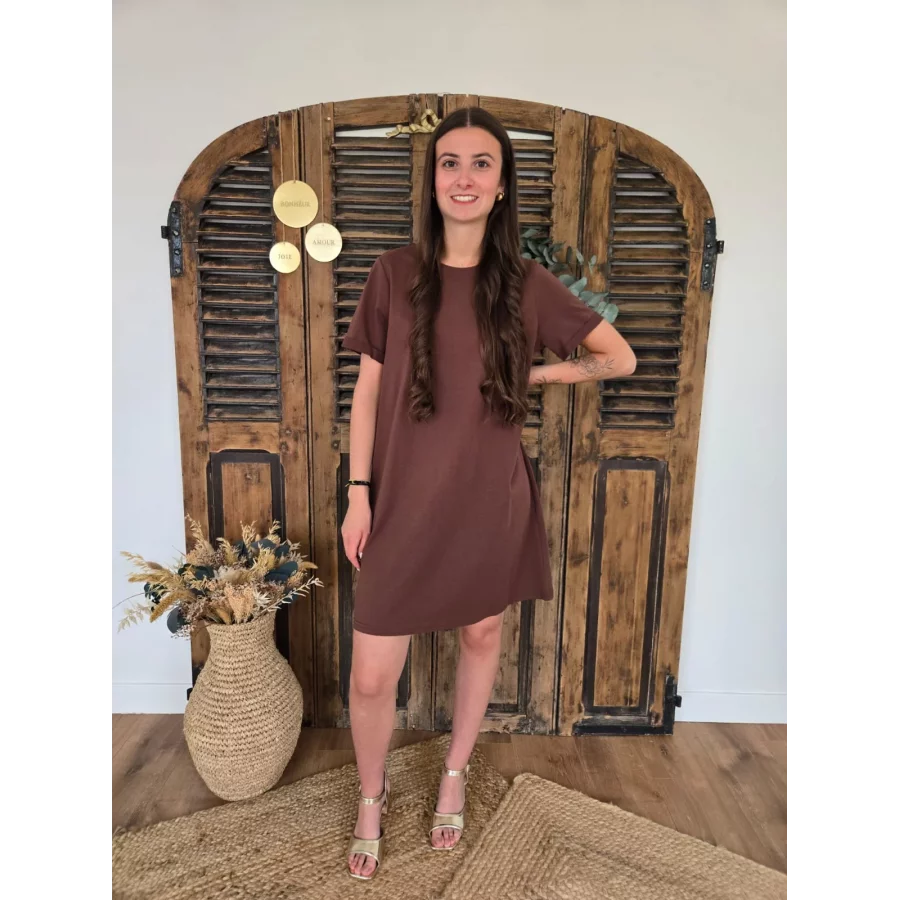 Robe t-shirt Anaelle choco dos V dentelle