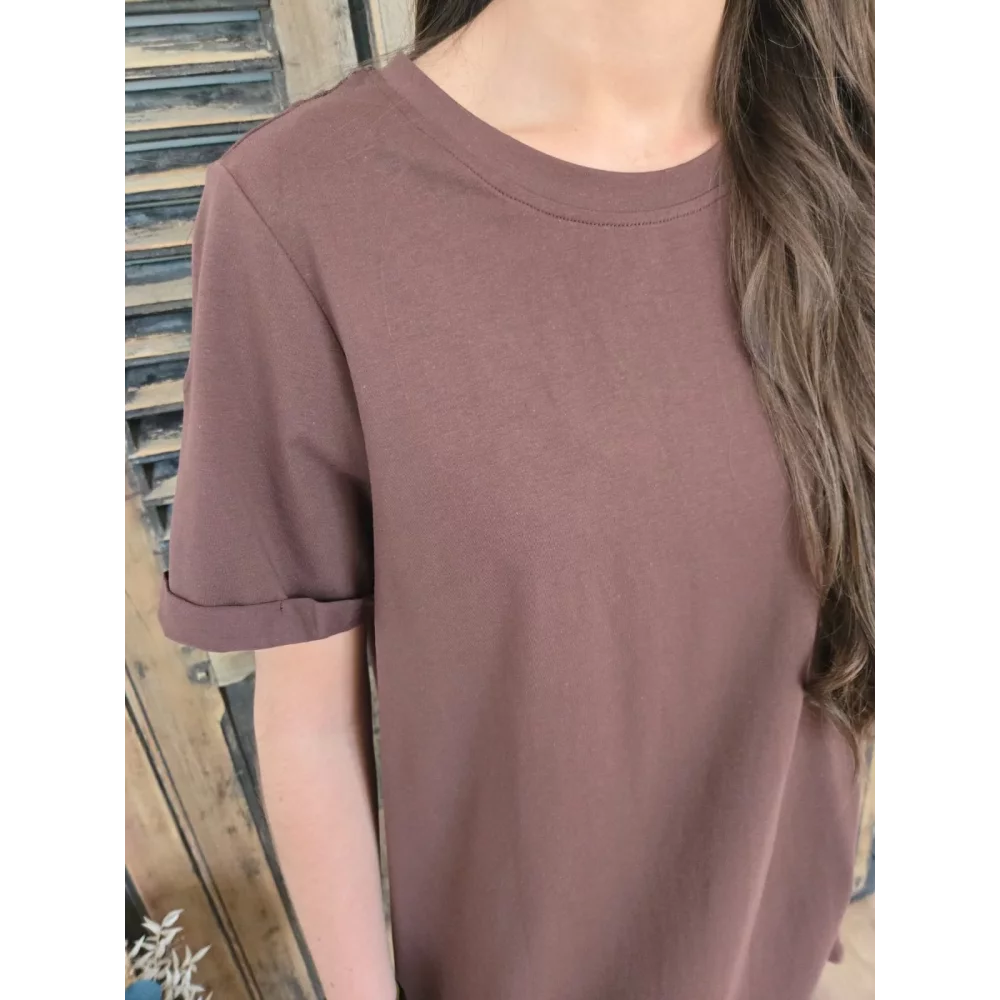 Robe t-shirt Anaelle choco dos V dentelle