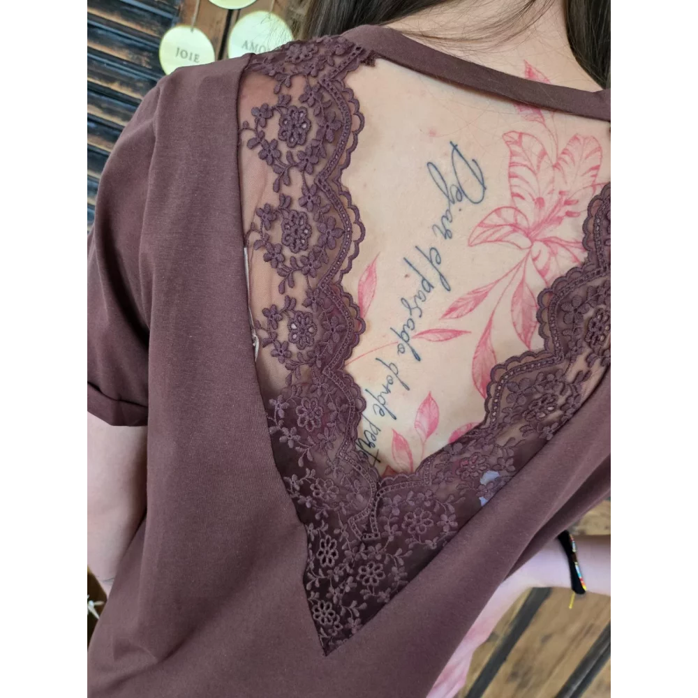 Robe t-shirt Anaelle choco dos V dentelle