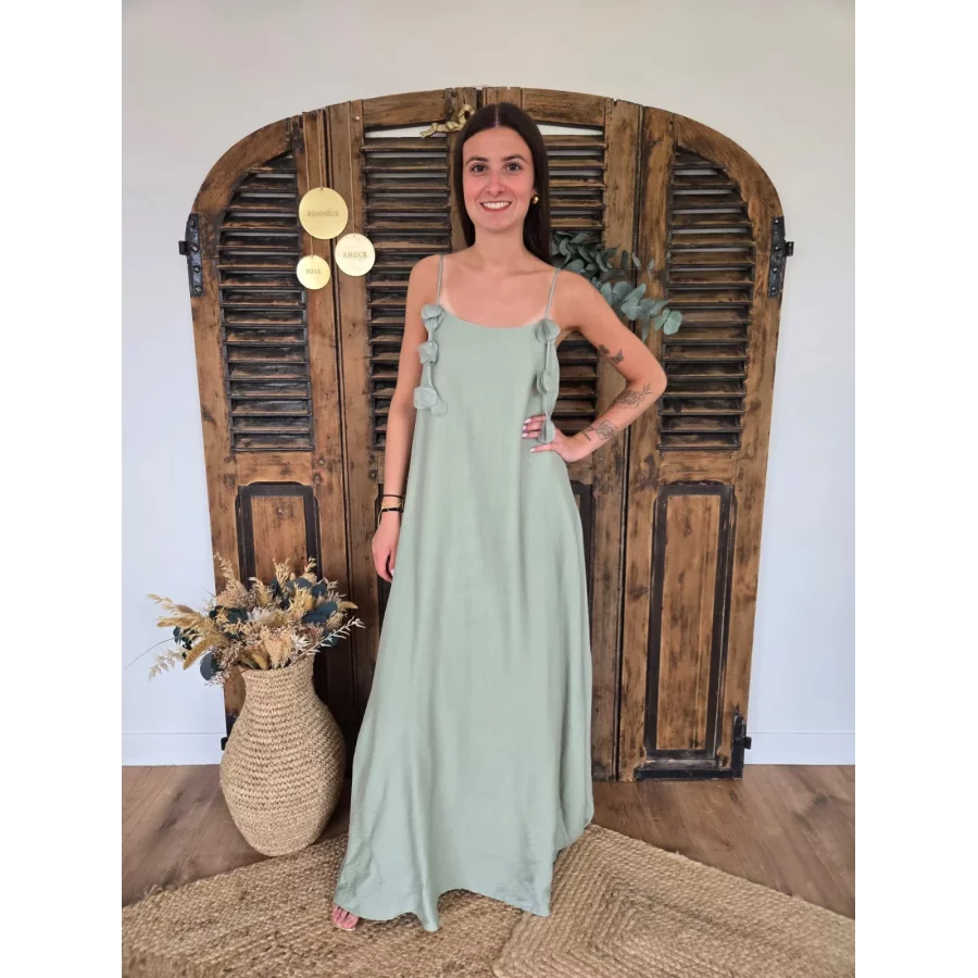 Robe longue Alicia vert sauge