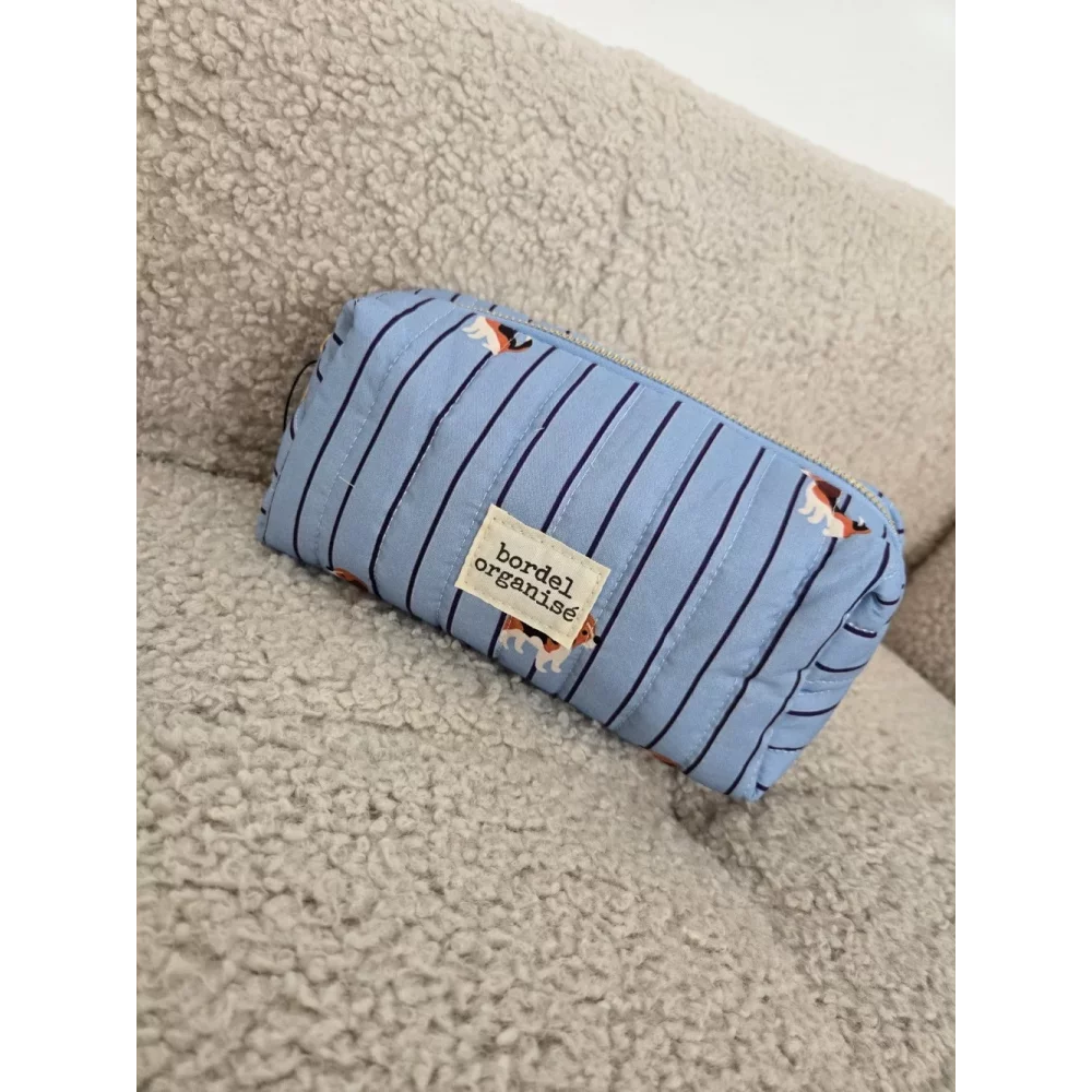 Trousse bleu rayée Teckel Bordel Organisé