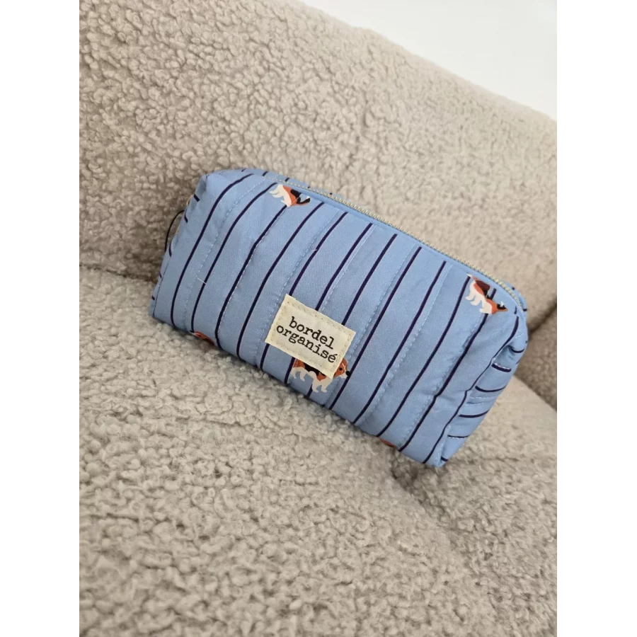 Trousse bleu rayée Teckel Bordel Organisé
