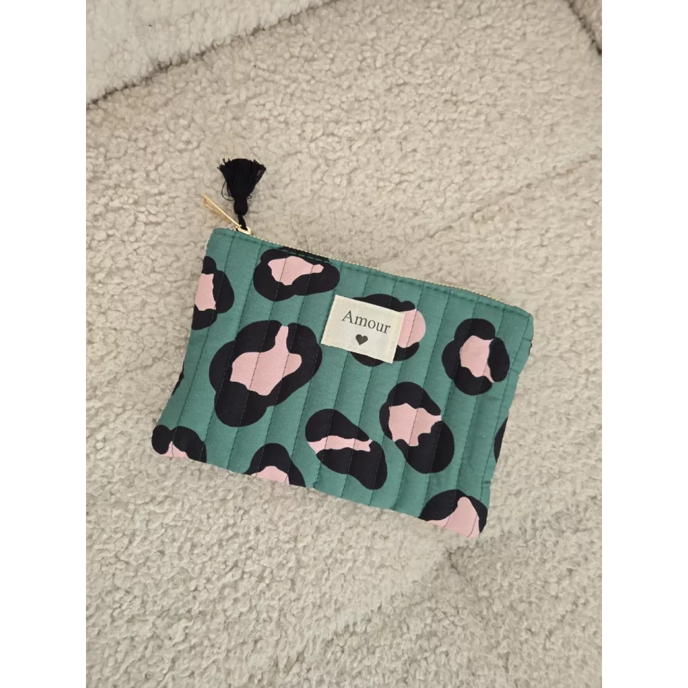 Pochette Trousse leopard vert  Amour
