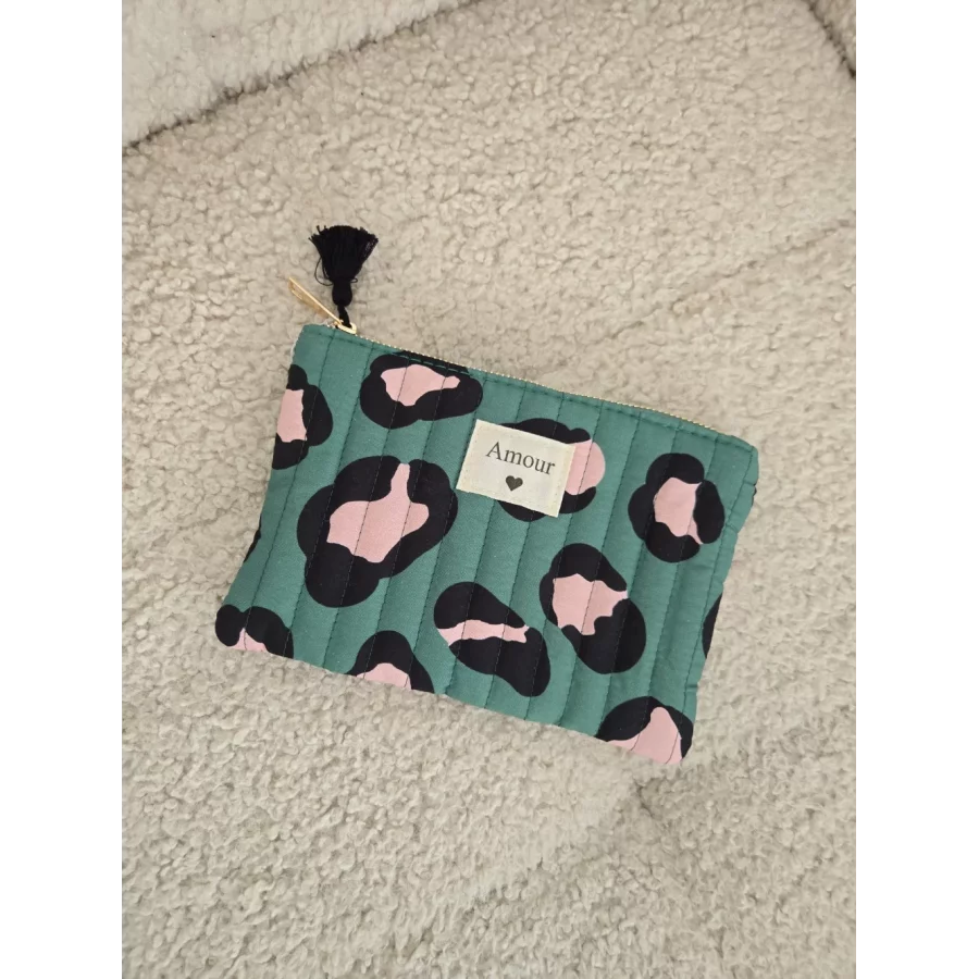 Pochette Trousse leopard vert Amour