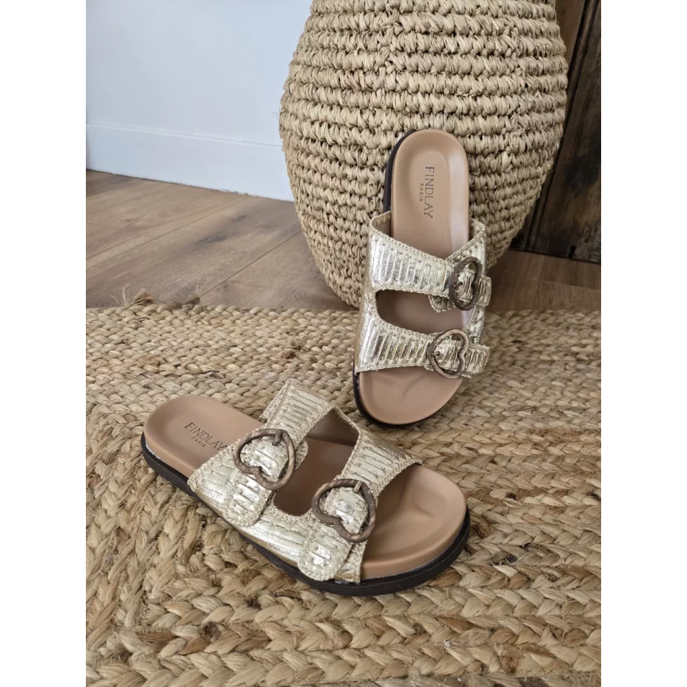 Mules dorés boucles coeur
