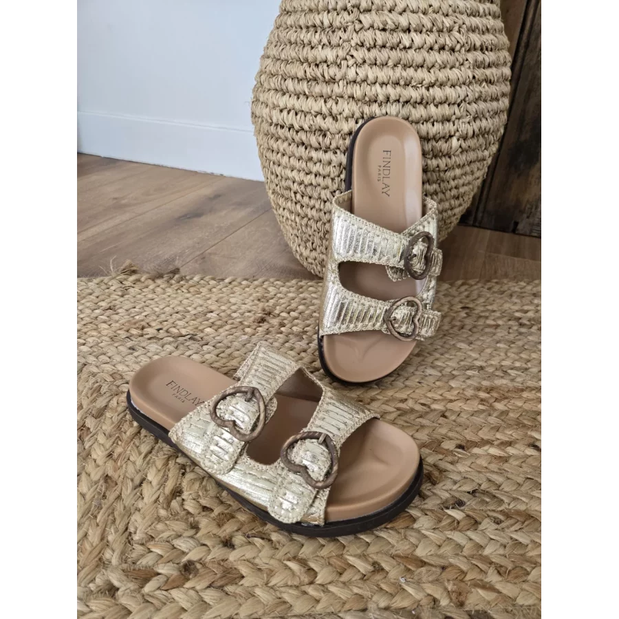 Mules dorés boucles coeur