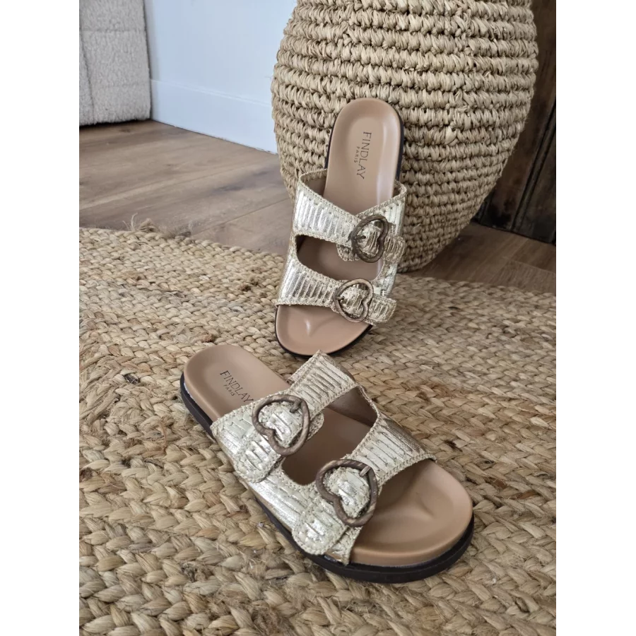 Mules dorés boucles coeur