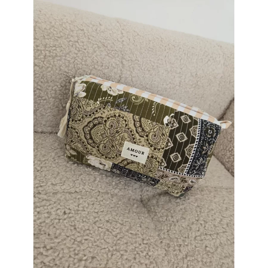 Trousse patchwork kaki Amour