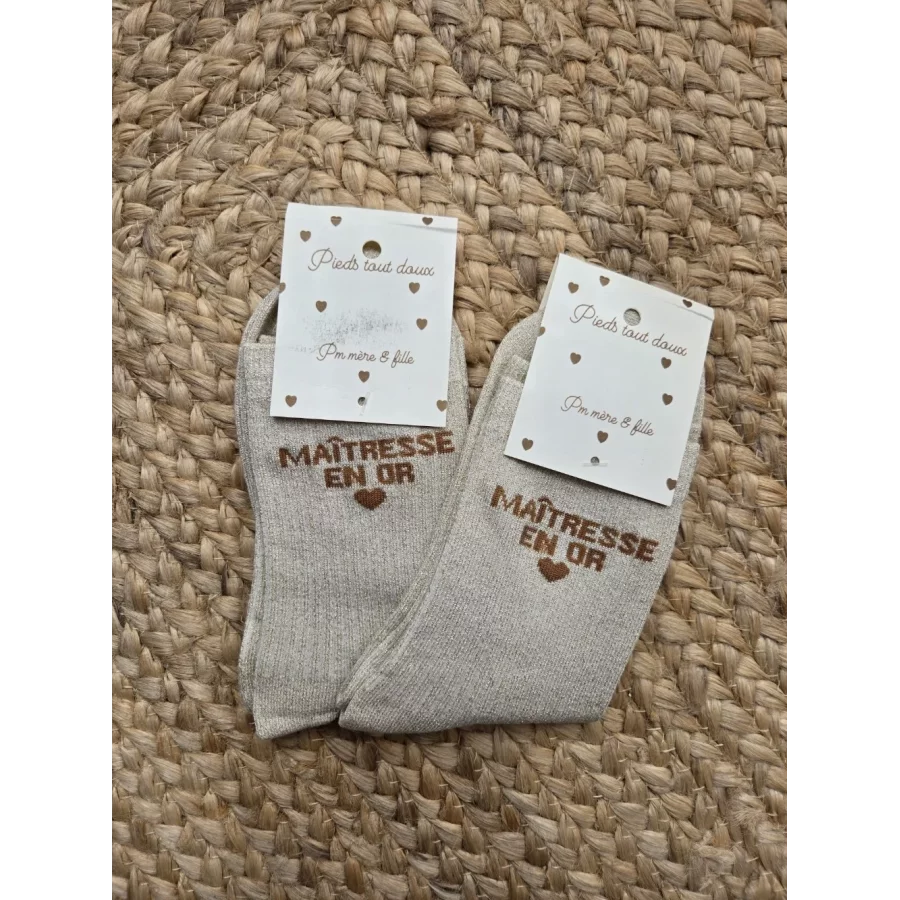 Chaussettes à paillettes Maitresse en or beige