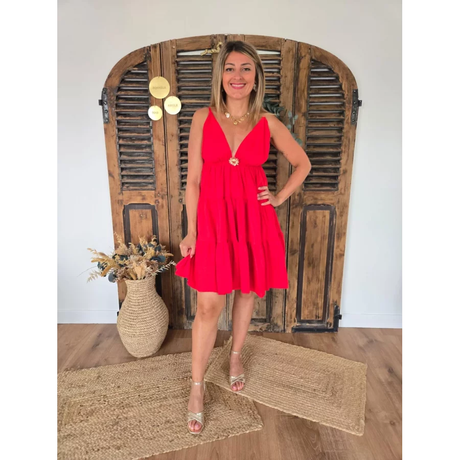 Robe bretelles Georgette rouge