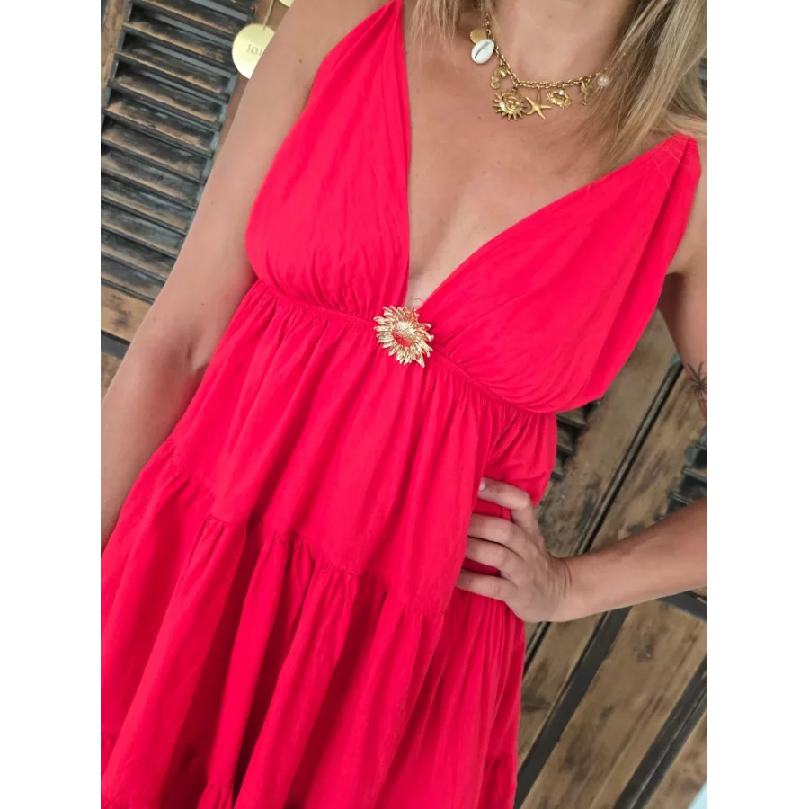 Robe bretelles Georgette rouge
