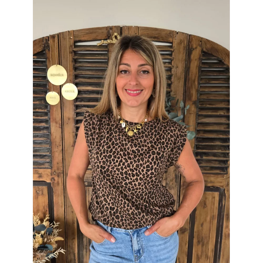 T-shirt Ernest leopard fronces aux epaules