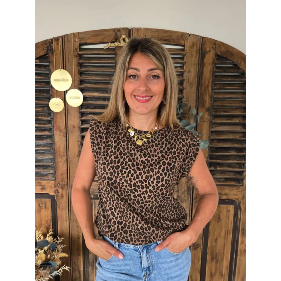 T-shirt Ernest leopard fronces aux epaules