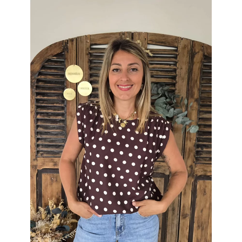 Blouse Faustine choco pois ecru