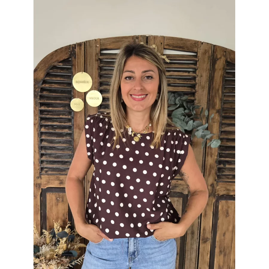 Blouse Faustine choco pois ecru