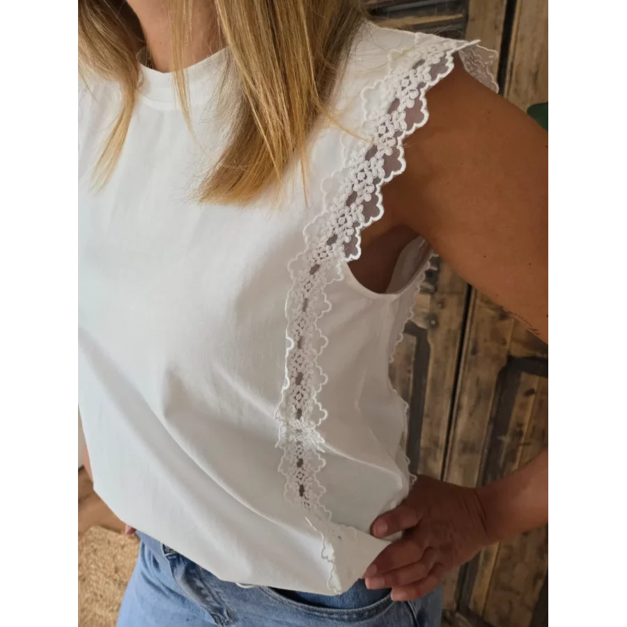 T-shirt Lucas blanc biais dentelle
