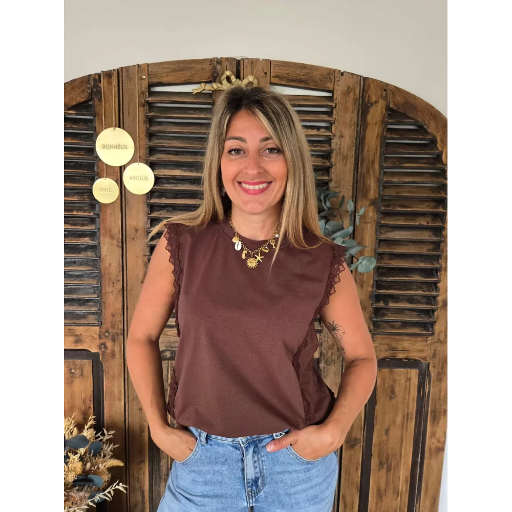 T-shirt Lucas choco biais dentelle